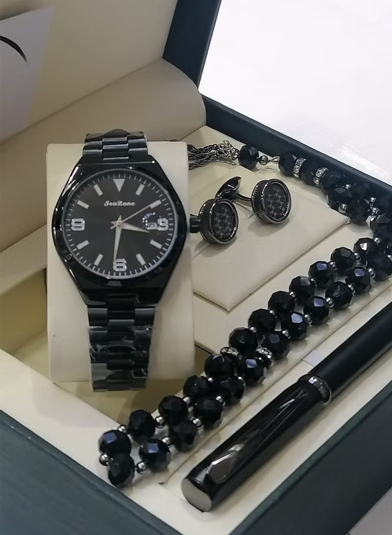 ريفولي طقم رجالي من الستانلس ستيل مكون من ساعة وسبحة وقلم وازرار اكمام القمصان - Image 2